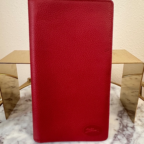 Vintage Longchamp Red Leather Passport Long Fold Wallet - Picture 1 of 11